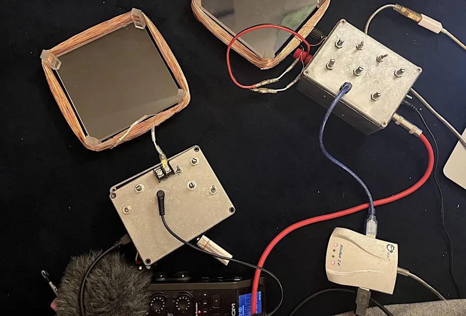 Self-built electromagnetic microphone.