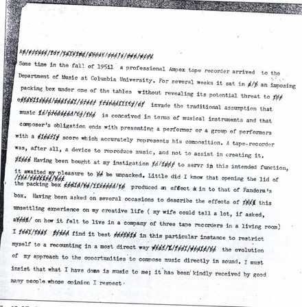 Vladimir Ussachevsky's typescript notes on the arrival of the Ampex 400 tape recorder. Vladimir Ussachevsky's typescript notes on the arrival of the Ampex 400 tape recorder.