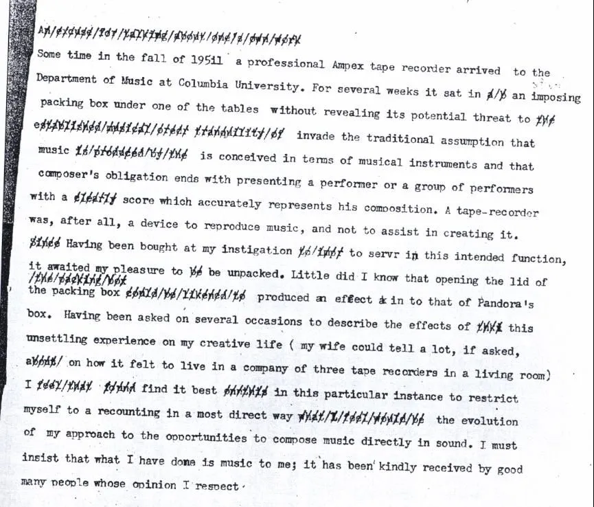 Vladimir Ussachevsky's typescript notes on the arrival of the Ampex 400 tape recorder.