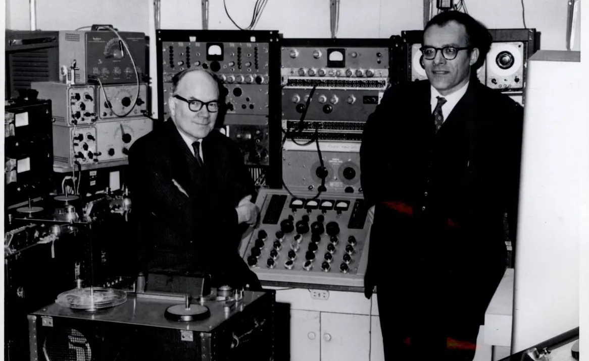 Otto Luening and Vladimir Ussachevsky in the Electronic Music Center in the 1950s