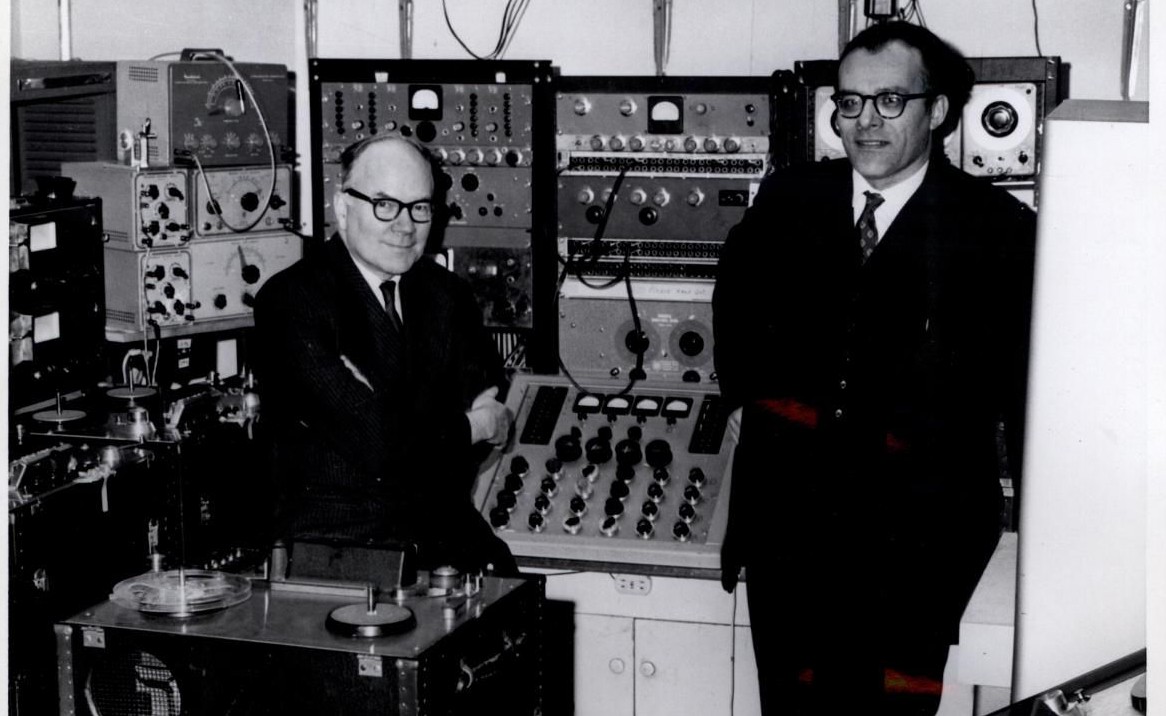 Otto Luening and Vladimir Ussachevsky in the Electronic Music Center in the 1950s
