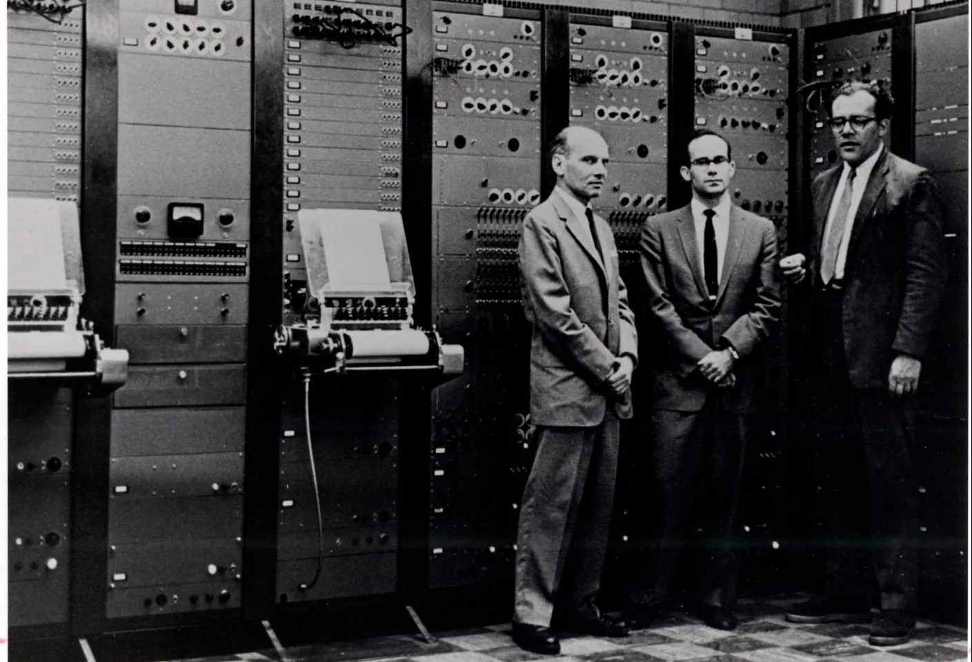 Milton Babbitt, Peter Mauzey, and Vladimir Ussachevsky with the RCA Mark II Synthesizer, 1959