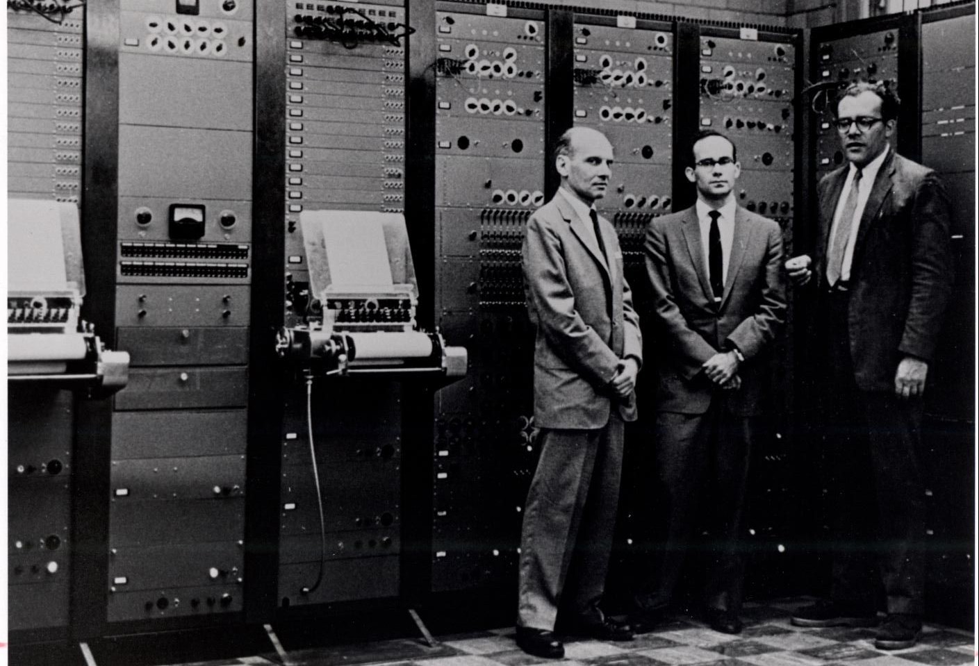 Milton Babbitt, Peter Mauzey, and Vladimir Ussachevsky with the RCA Mark II Synthesizer, 1959