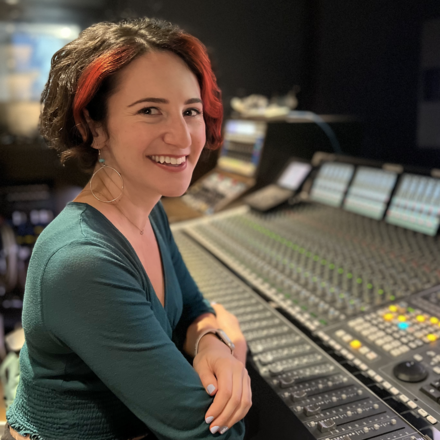 Elena Georgieva in front of a mixing setup