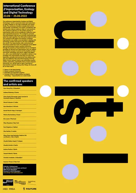 Event poster -- a lot of text and gray circles on a yellow background