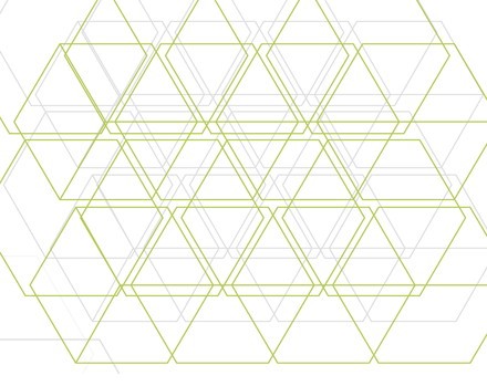 Green overlapping triangles on a white background